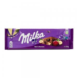 BARRA CHOCOLATE MILKA AO LEITE, PASSAS E AVELÃS 270G (EUROPA)