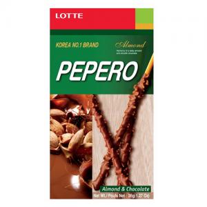 PALITINHOS COBERTOS COM CHOCOLATE E AMÊNDOAS LOTTE PEPERO 32G