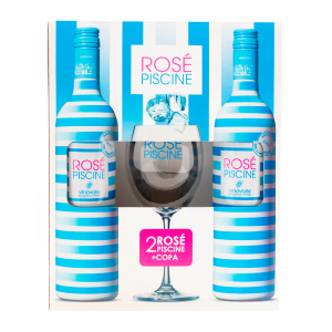 Vinho francês rose piscine kit 2 garrafas x 750ml + copo