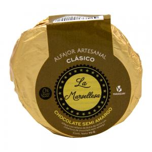 ALFAJOR ARTESANAL PY LA MARSELLESA CLASICO RECHEIO DOCE DE LEITE COBERTURA CHOCOLATE SEMI AMARGO 70G