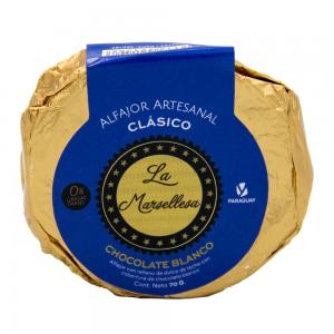 ALFAJOR ARTESANAL PY LA MARSELLESA CLASICO RECHEIO DOCE DE LEITE COBERTURA CHOCOLATE BRANCO 70G