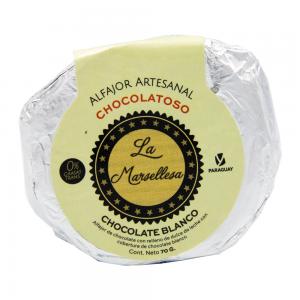 ALFAJOR ARTESANAL PY LA MARSELLESA CHOCOLATOSO RECHEIO DOCE DE LEITE COBERTURA CHOCOLATE BRANCO 70G