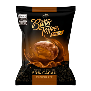 BALA ARCOR BUTTER TOFFEES INTENSE RECHEIO CHOCOLATE 53% CACAU SABOR CHOCOLATE PACOTE 500G