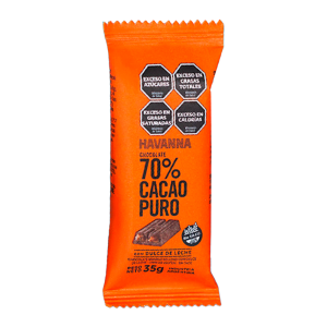 BARRA CHOCOLATE HAVANNA 70% CACAU COM RECHEIO DE DOCE DE LEITE 35G